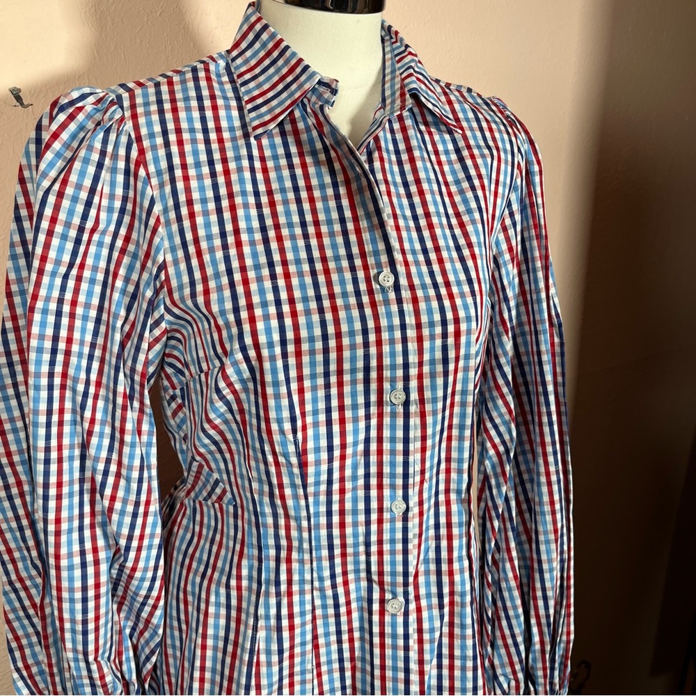 Greyson Gingham puff sleeve Peplum Feminine Western Buttondown shirt - Picture 8 of 17